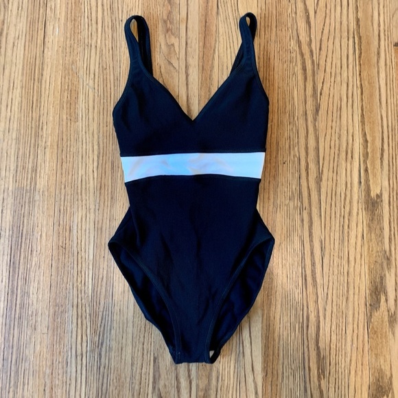 Jag Pro VTG Swimsuit Black 90s y2k One Piece High Cut Low Back Ribbed Sporty 6 - Picture 6 of 12
